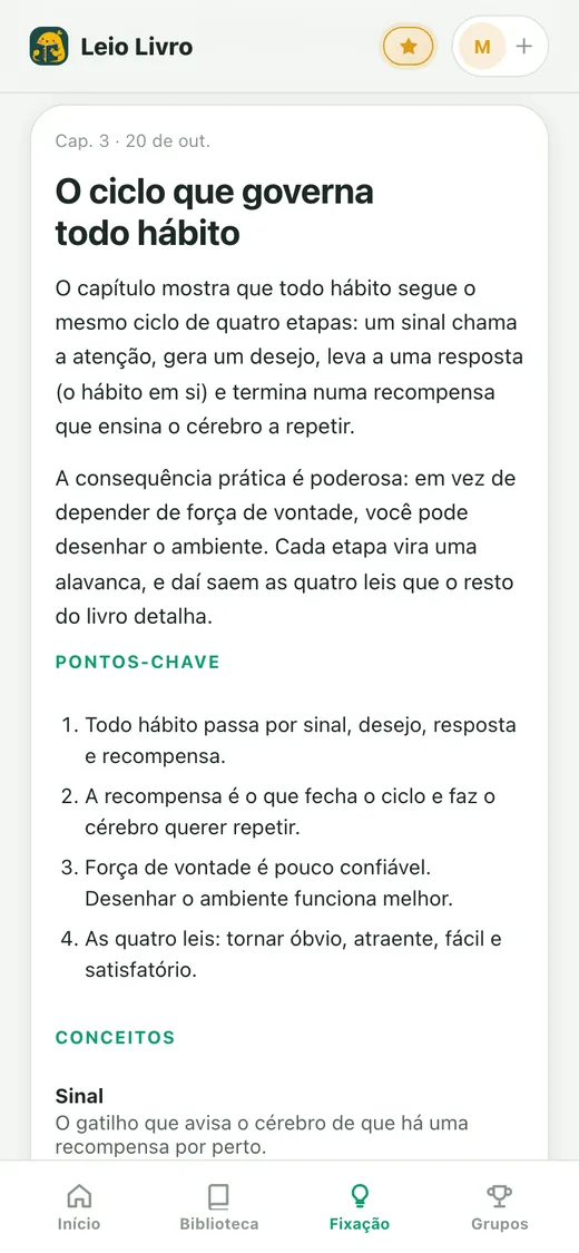 Uma ficha de estudo de cada capítulo
