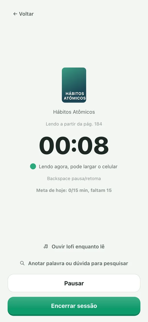 Tela da sessão de leitura